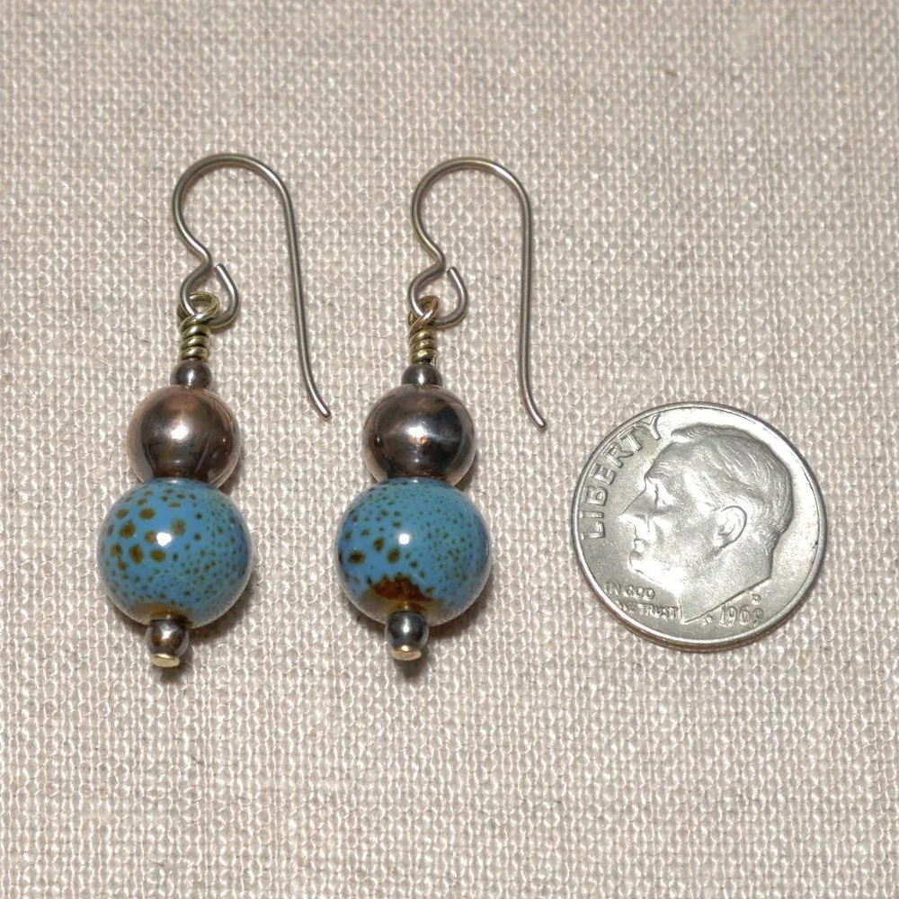 Hand Crafted Handmade Earrings Modern Ceramic & Copper Dangle Earrings - Picture 3 of 4